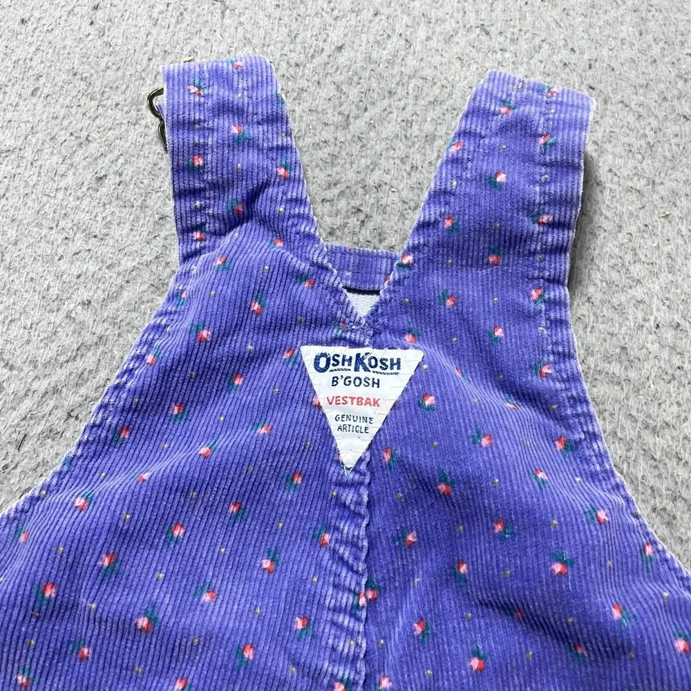Vintage OshKosh B'gosh Vestbak Overalls Girls 12M Purple Corduroy Floral USA